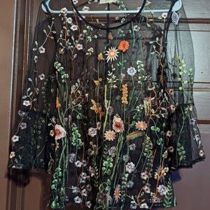 Black floral embroidered shirt